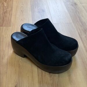 Everlane Black Suede Platform Mules